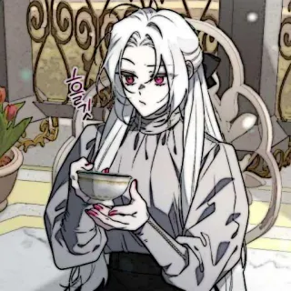 🕊 2268e1c7 험릿 女人, 白发, 动漫风格, 饮用, 室内, 漫画, 女性, 角色 telegram sticker