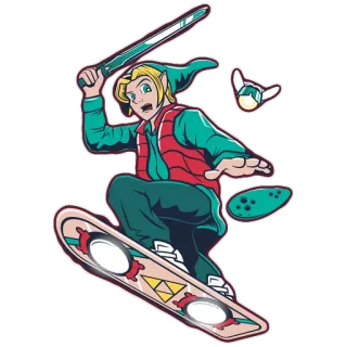 🏄 44f00e15 Link Link, Legend of Zelda, videojuego, snowboard, espada, Trifuerza telegram sticker