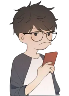 😕 e7702277 dibujo animado, gafas, teléfono, molesto, serio telegram sticker