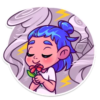 🌪 09eb16ea fleur, dessin animé, fille, mignon, cheveux bleus, paisible, tonnerre whatsapp sticker