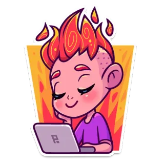🔥 26059482 Dessin animé, Ordinateur portable, Feu, Personnage, Flammes, Art numérique whatsapp sticker