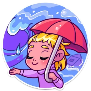 ☔️ a71f3f86 Dessin animé, Fille, Parapluie, Pluie, Mignon, Météo, Autocollant whatsapp sticker