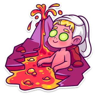 🌋 eb07adbc Spa, Volcan, Détente, Beauté, Dessin animé, Concombre, Fille whatsapp sticker