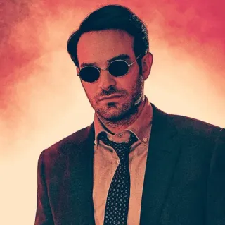 🕶 eafd90f5 Daredevil сорвиголова, Marvel, супергерой, слепой, Netflix, мужчина, костюм, очки telegram sticker