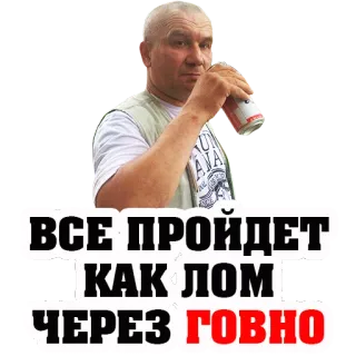 👌 9b15a435 ВСЕ ПРОЙДЕТ
КАК ЛОМ
ЧЕРЕЗ ГОВНО ロシア, 男, 飲酒, 汚い言葉, ユーモア, ミーム telegram sticker