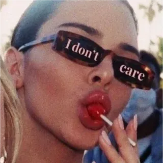 ✨ 199fbaf1 I don't care óculos de sol, pirulito, indiferença, descuido, atitude, moda, mulher, rosto whatsapp sticker