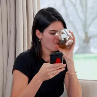 ✨ 875877c0 Kendall Jenner pessoa, mulher, celebridade, bebendo, copo, interior whatsapp sticker