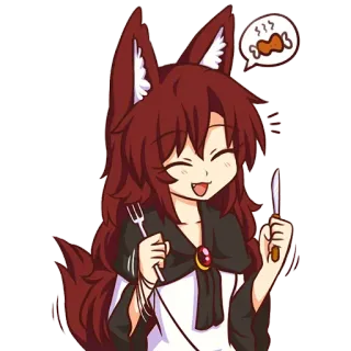 🍴 4bd47d10 raposa, menina, faca, garfo, feliz, anime telegram sticker