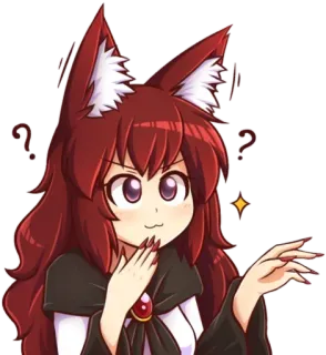 ❓ ee13ec53 garota anime, garota raposa, ponto de interrogação, cabelo ruivo, fofa, brilho telegram sticker