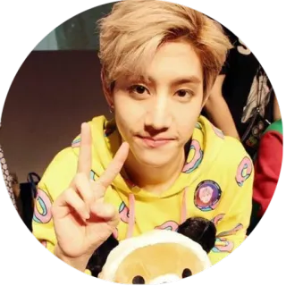 ✌ 0478a7bc 亚洲人, 男人, 韩流, 和平标志, 黄色, 帽衫 telegram sticker