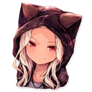 🙂 74858ebe Anime, Dziewczyna, Kocie uszy, Bluza z kapturem, Czerwone oczy, Naklejka telegram sticker