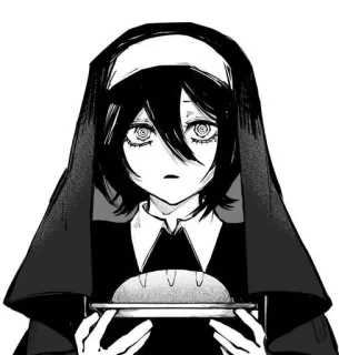 💞 8c4ef2d1 Аниме, Монахиня, Манга, Спиральные глаза, Черно-белое, Религиозное, Еда, Хлеб telegram sticker