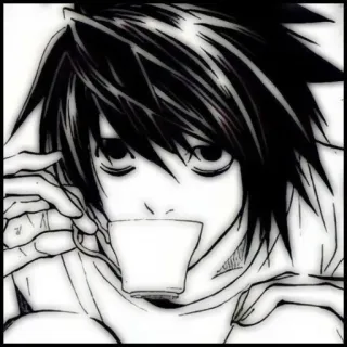 🦋 a42f6c23 L Lawliet Death Note 动漫, 角色, L, 死亡笔记, 侦探, 漫画, 杯子, 咖啡, 茶 telegram sticker