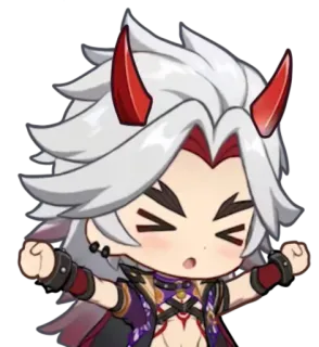 👹 f025c10f Arataki Itto Genshin Impact Arataki Itto, Genshin Impact, Sticker, Chibi, Anime, Personaggio, Corna, Capelli Bianchi telegram sticker