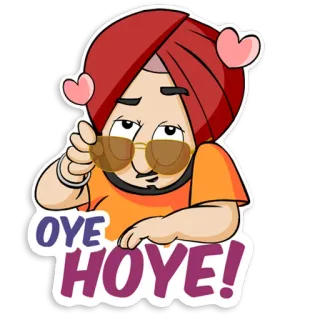 😉 773a4ad5 OYE HOYE! dibujos animados, hombre, turbante, corazón, indio, punjabi, oye hoye telegram sticker