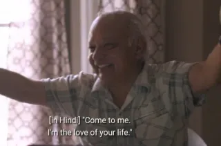 😍 46375b2d "Come to me.
I'm the love of your life." man, smiling, love, hindi, translation, indoors telegram sticker