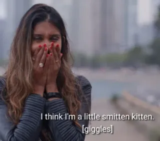 😍 4735700b I think I'm a little smitten kitten. [giggles] woman, smitten, giggles, happy, laughing telegram sticker