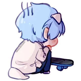 😢 b3bf24f2 @HAWKS 애니메이션, 만화, 앉아있는, 스케이트보드, 캐릭터 telegram sticker