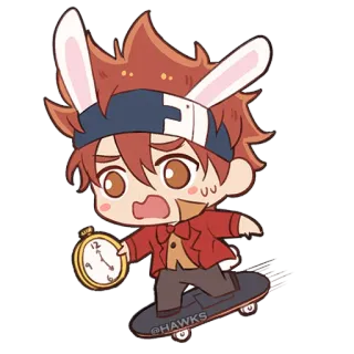 🛹 f6e9f021 @HAWKS 애니메이션, 캐릭터, 스케이트보드, 토끼, 귀여운, 치비, 카와이, 시간 telegram sticker