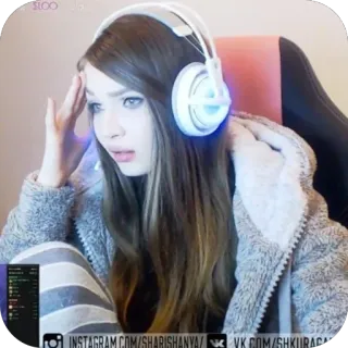 🫥 3335282b INSTAGRAM.COM/SHARISHANYA/	VK.COM/SHKURAGAM persoon, vrouw, headset, instagram, vk, sociale media, shkuragam telegram sticker