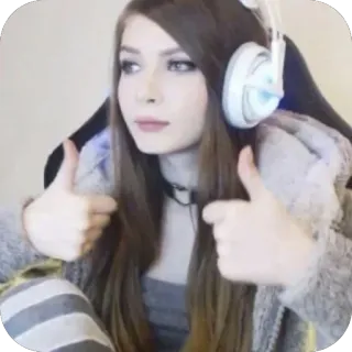 🫥 54fe74f0 vrouw, meisje, gamer, koptelefoon, duim omhoog, portret telegram sticker