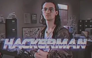 😎 86eab29d HACKERMAN hackerman, hacker, computer, retro, 80s, cyberpunk telegram sticker