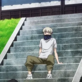 🖍 fde2b3e8 アニメ, 少年, 階段, 座る, カジュアル telegram sticker