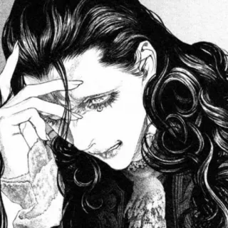 😭 d71e2059 黑白, 肖像, 漫画, 角色, 脸, 头发 telegram sticker