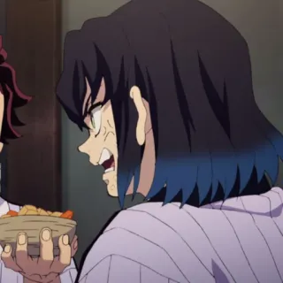 ⚔ 63b001f9 Inosuke Hashibira Demon Slayer anime, enojado, comida, miedo telegram sticker