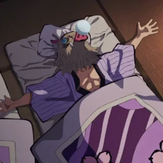 🌑 75f8a5d5 Inosuke Hashibira Demon Slayer Anime, Demon Slayer, Inosuke, Durmiendo, Cabeza de jabalí telegram sticker