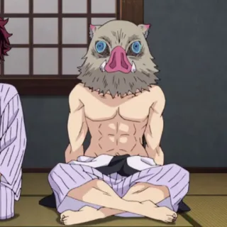 🌑 90f7a93c Inosuke Hashibira Demon Slayer Anime, Demon Slayer, Inosuke, Máscara de jabalí, Luchador telegram sticker