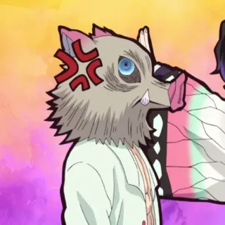 ⚔ f9097525 Inosuke Hashibira Demon Slayer Anime, Jabalí, Máscara, Enojado, Demon Slayer telegram sticker