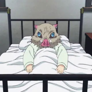 ⚔ fb9b2e02 Inosuke Hashibira Demon Slayer Anime, Personaje, Cama, Máscara, Descanso telegram sticker