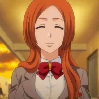 😊 da65a85f Orihime Inoue Bleach Аниме, Блич, Орихиме Иноуэ, Персонаж, Девушка, Школьная форма, Улыбка telegram sticker