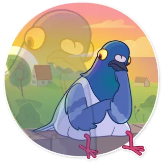 🤔 36fcad43 鸽子, 鸟, 卡通, 思考, 城市, 动物 whatsapp sticker