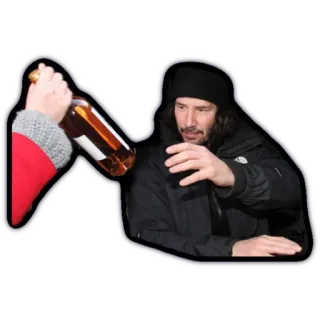 🤲 d1c3b9ae Keanu Reeves 키아누 리브스, 마시는, 알코올, 유명인, 음료, 병 telegram sticker