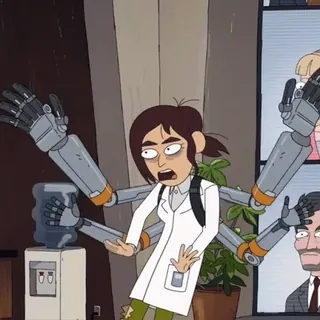 👉 e09682c3 만화, 과학자, 팔, 로봇, 기술 telegram sticker