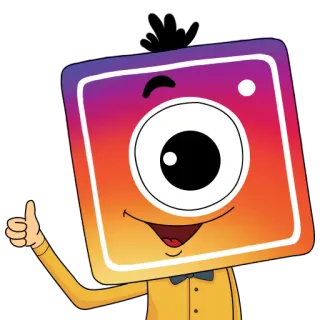 👍 1b0d7a7c instagram, soziale Medien, Cartoon, Daumen hoch, Kamera, Maskottchen telegram sticker