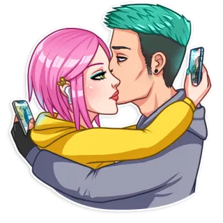 💑 3c2ee2a0 คู่รัก, จูบ, กอด, ความสัมพันธ์, การ์ตูน, โรแมนติก telegram sticker
