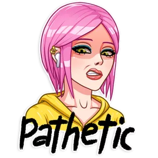 😑 af5612fb Pathetic ผู้หญิง, ผมสีชมพู, น่าสมเพช, ดูถูก, สีหน้า, การ์ตูน telegram sticker