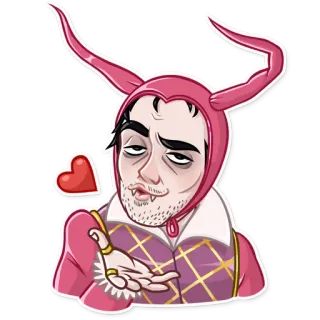 😘 51533c9a ผู้ชาย, หัวใจ, จูบ, ปีศาจ, ชุด, สีชมพู telegram sticker