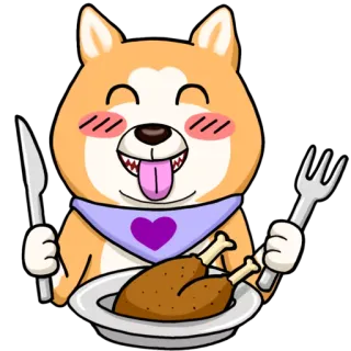 🍗 288f929e Hund, Futter, hungrig, Abendessen, Mittagessen, Mahlzeit, Teller, Gabel, Messer telegram sticker