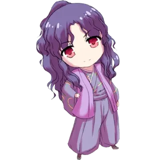 😌 98e78249 อนิเมะ, จิบิ, ผมสีม่วง, กิโมโน, การ์ตูน telegram sticker