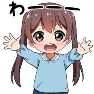 🤗 592d273d わー Аниме, Девочка, Мультфильм, Милый, Кавай, Привет, Счастливый whatsapp sticker
