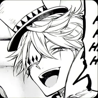 😂 4b89ec3a аниме, манга, шляпа, улыбается, персонаж, черно-белое whatsapp sticker