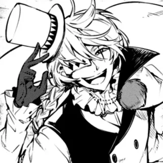 👋 803bc686 Аниме, Персонаж, Цилиндр, Перчатки, Улыбка whatsapp sticker