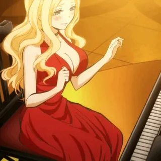 🌙 a62e558d Anime, Mulher, Piano, Vestido vermelho, Cabelo loiro, Ilustração telegram sticker