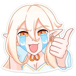 👍 74f9a2f7 Anime meisje, Elf, Duim omhoog, Huilend, Schattig, Sticker, Illustratie telegram sticker