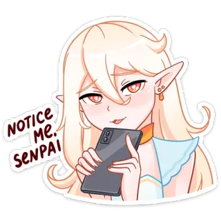 😏 12b637d4 NOTICE ME. SENPAI anime, girl, elf, cute, notice me senpai, phone, cartoon telegram sticker