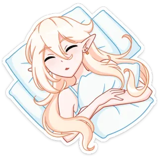 😴 eeed4b40 sleeping, anime, cute, elf, relaxed, blonde hair, pillow telegram sticker